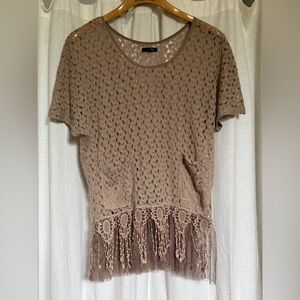 Ryu Beige Crochet Tunic with Lace Fringe